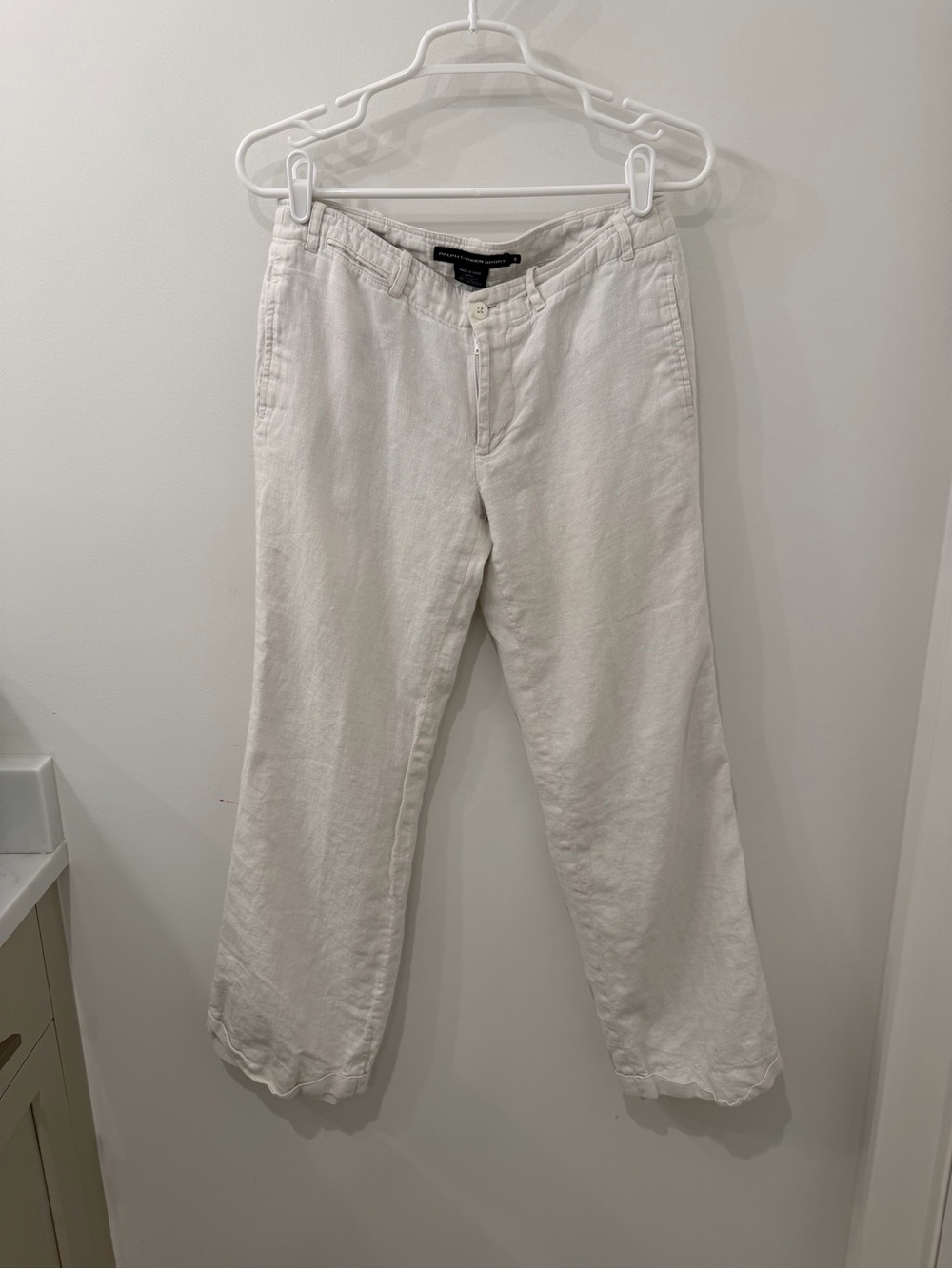 Vintage Ralph Lauren Women’s White Pure Linen Cuffed Pants